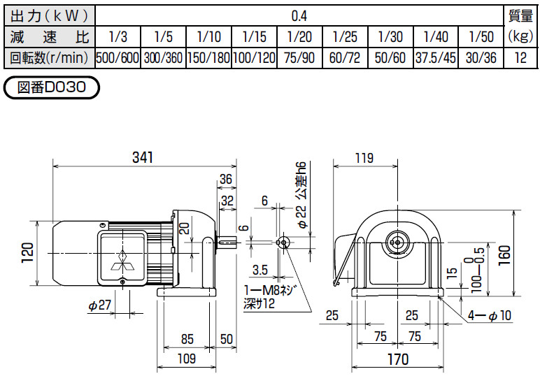 Mitsubishi Geared motor GM-DB 0.4KW