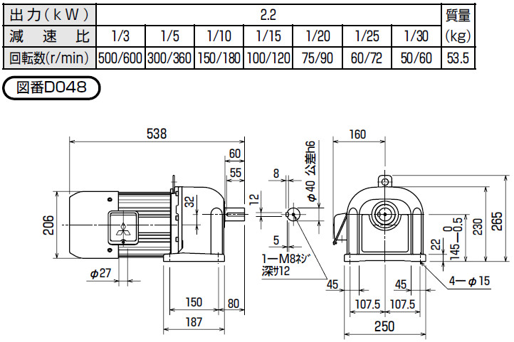 Mitsubishi Geared motor GM-DB 2.2KW