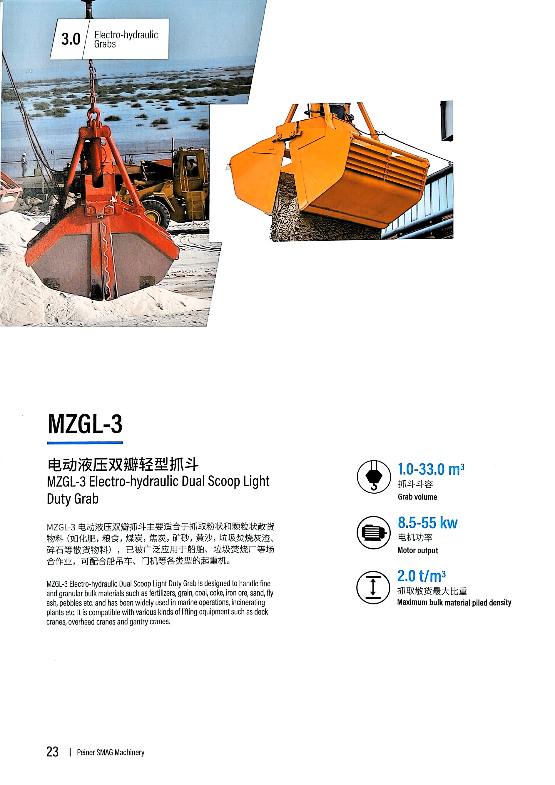 MZGL-3 Electro-hydraulic Dual Scoop Light Duty Grab